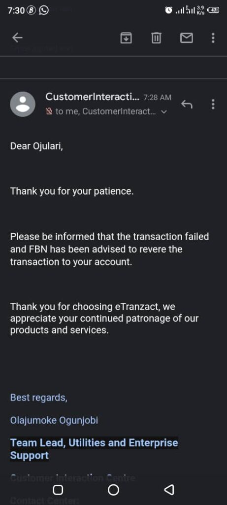 Mail from e-Tranzact