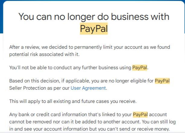 A snapshot of the mail sent to Ahmed by PayPal, blocking his account