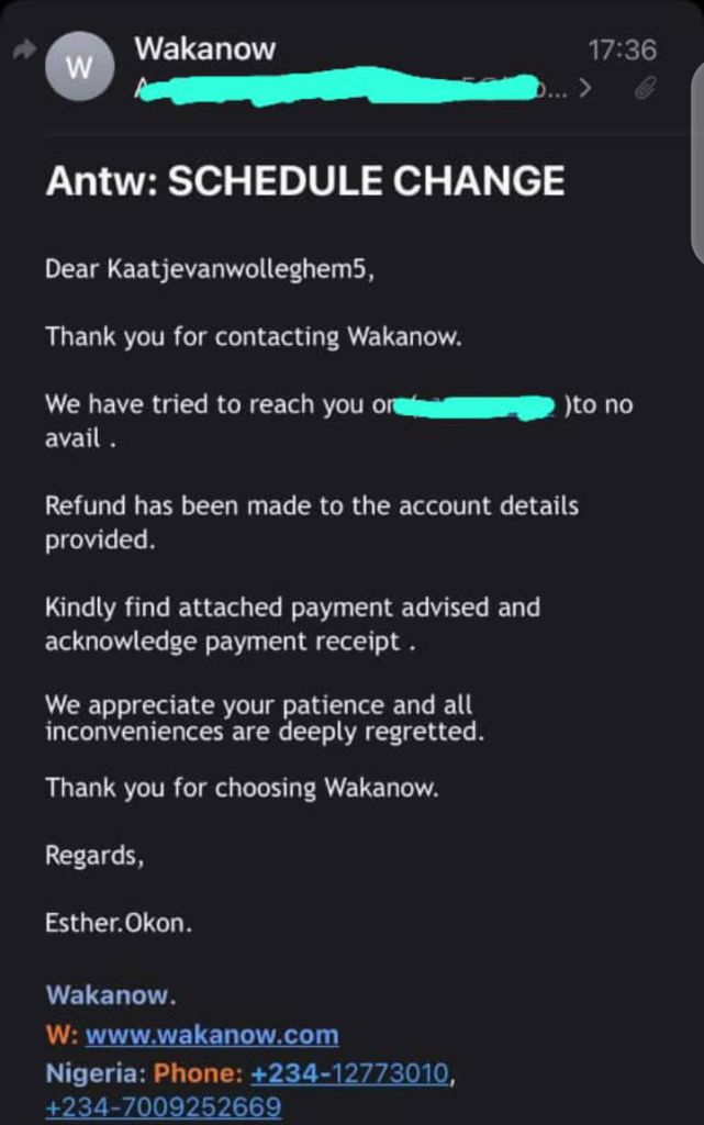 Email From Wakanow