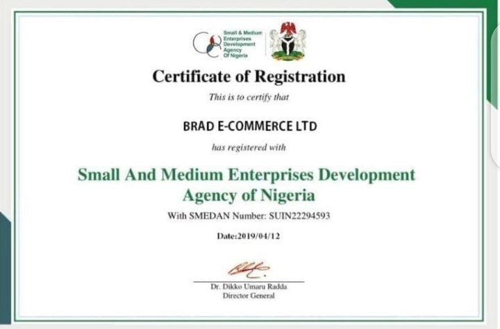Brad's SMEDAN Certificate