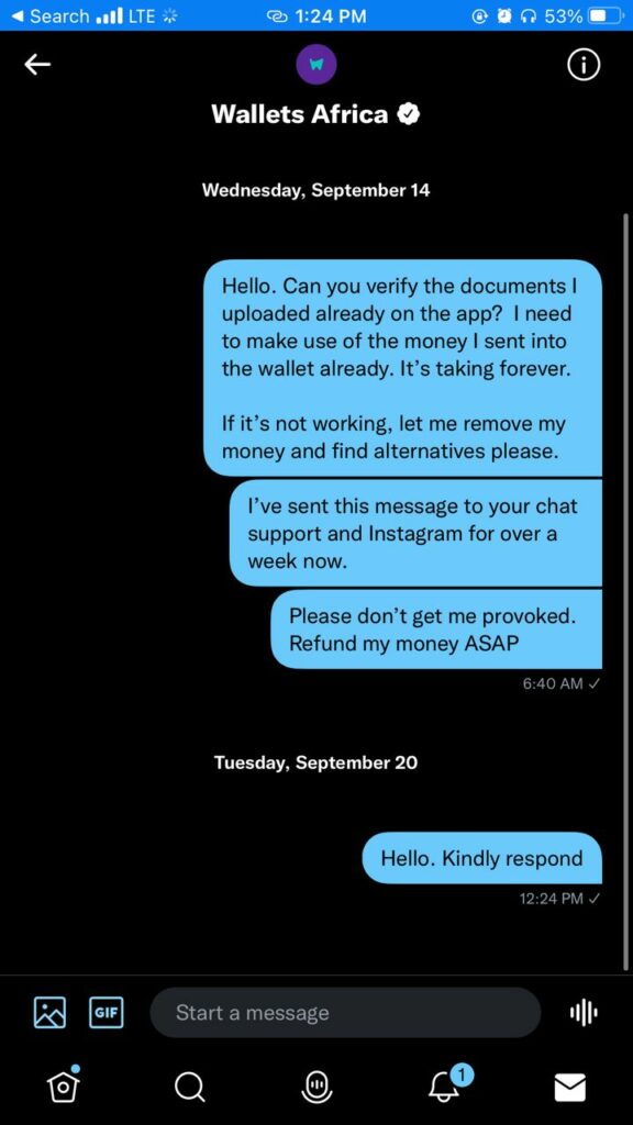 Victor's chat with Wallets Africa via Twitter