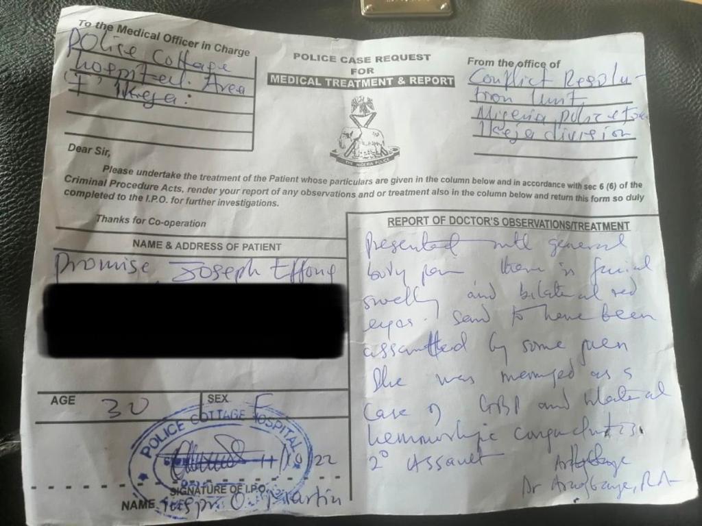 Effiong's report to the police