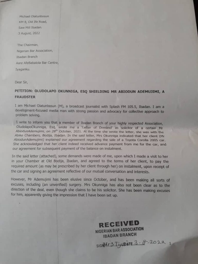 A copy of Olatunbosun's petition to the NBA