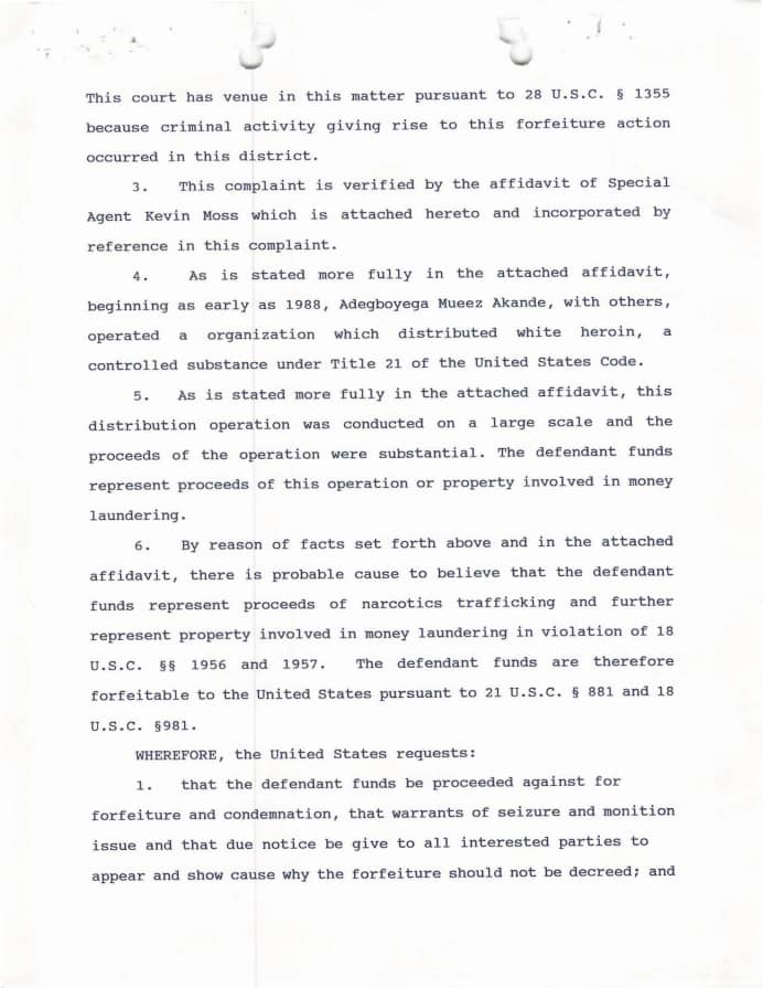 Page 2 of the Verified Complaint for Forfeiture