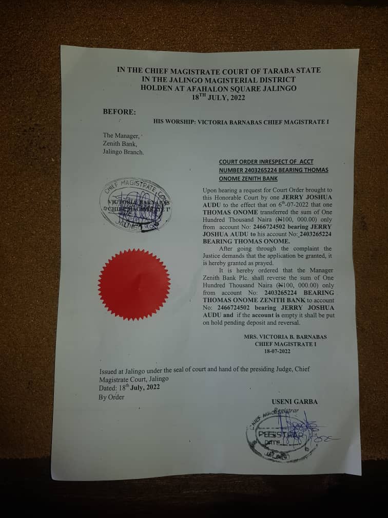 The court order for Zenith bank