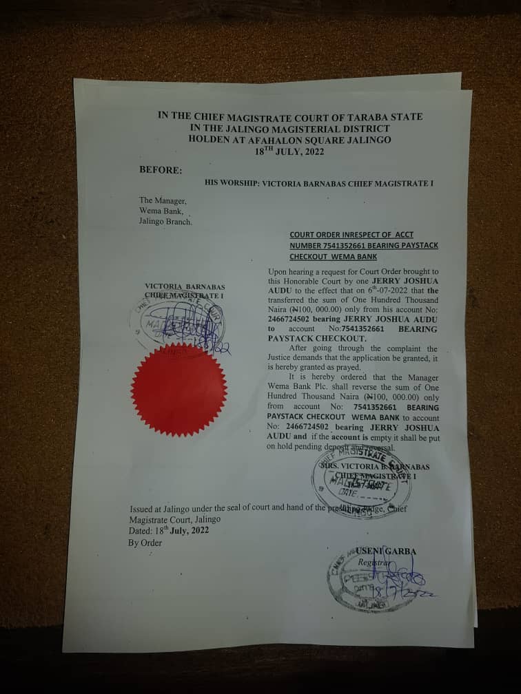 The court order for WEMA bank
