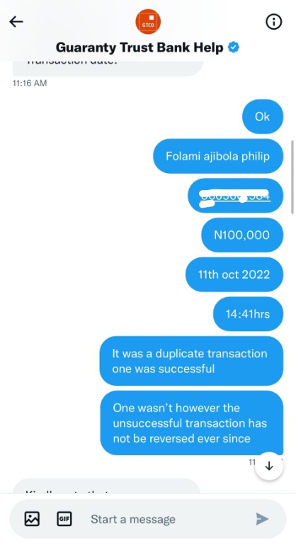Screenshot of Ajibola's response to the bank's request