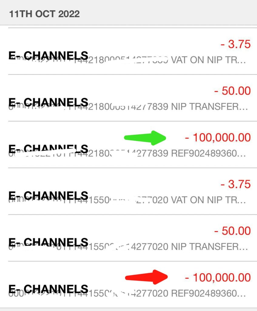 Screenshot of both transactions