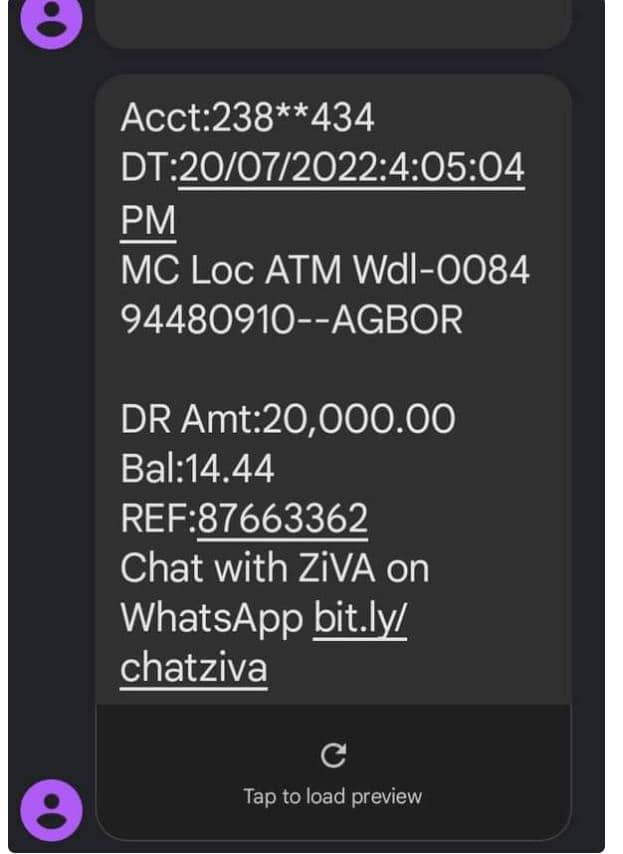 A screenshot of the debit. 