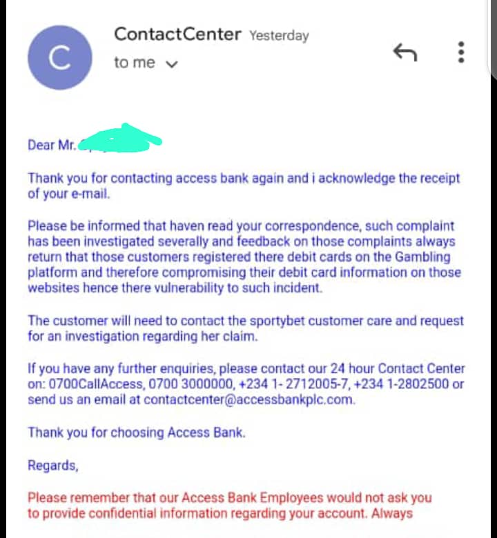 Access Bank's Response
