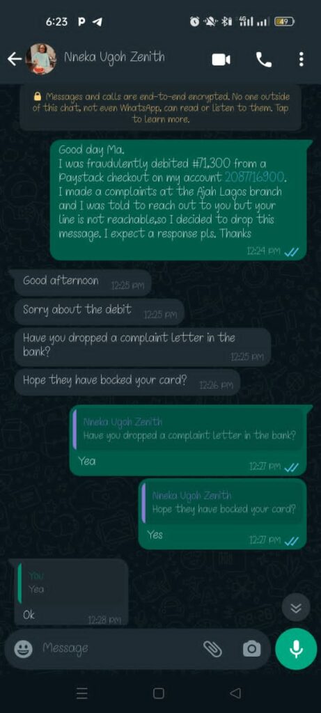 Njoku's conversation with his account officer. 