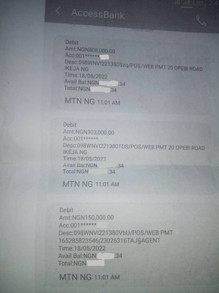 A screenshot of the debit transactions