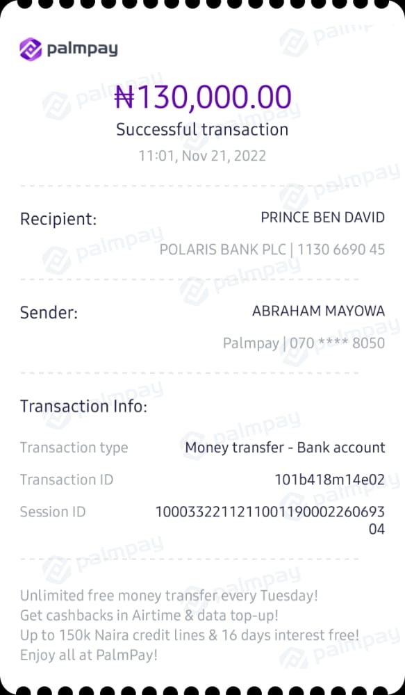 Receipt of payment to Osmic Gadgets
