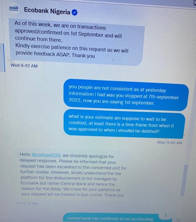 A screenshot of the bank's response on Twitter