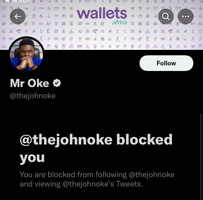 John Oke blocked her on Twitter