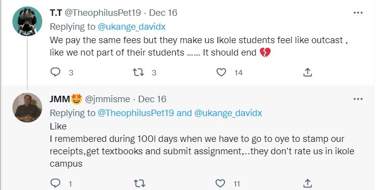 Tweet from a FUOYE Student
