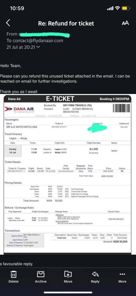 Email and Flight Ticket