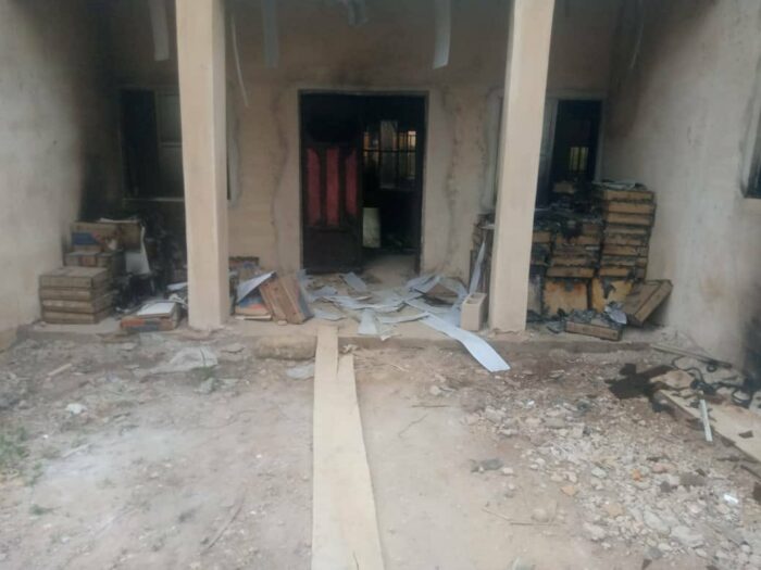 An attacked INEC office