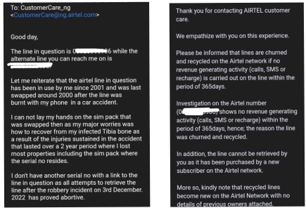 Two of the emails exchanged between him and Airtel