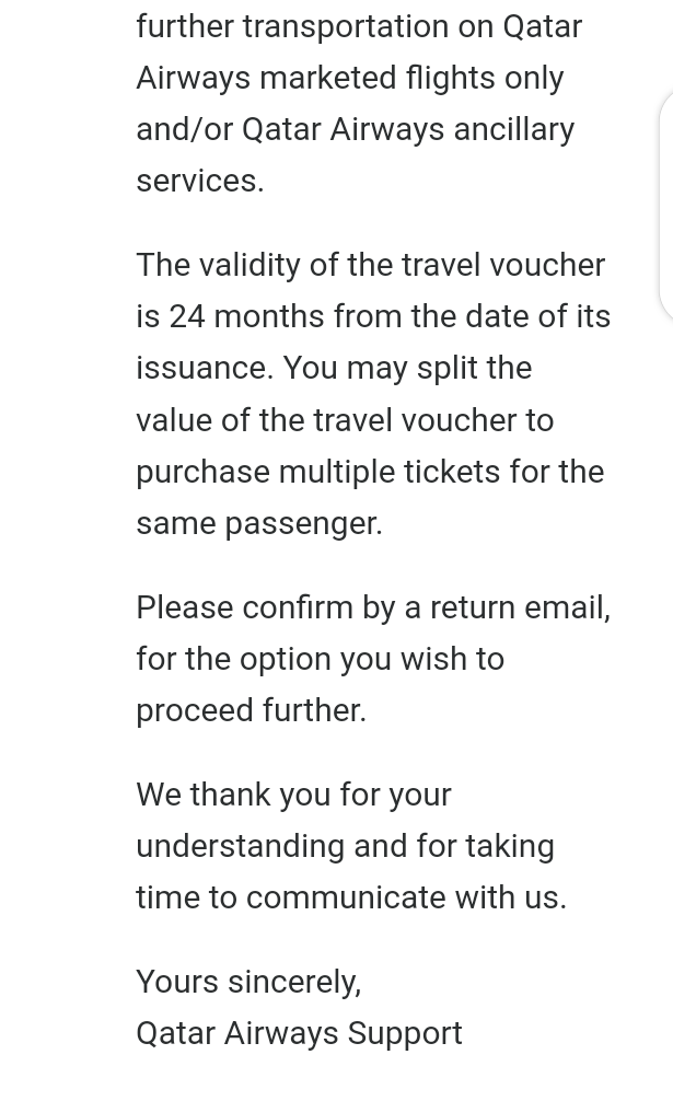 Email From Qatar Airways Showing the 202GBP Promised