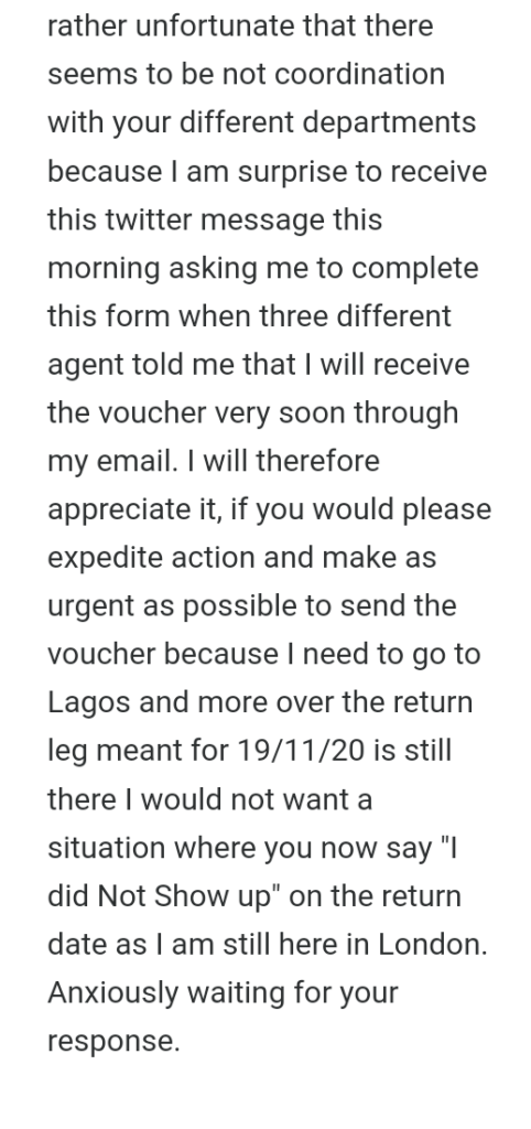 One of Olagunju's many emails to Qatar Airways
