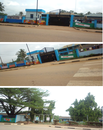 Pictures 1 & 2: Gate of the nursery section of the school facing FCMB and GTBank with and without a security guard. Picture 3: Entrance of the secondary school section. Picture Credit: Sodeeq/FIJ