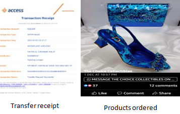 The shoe and bag paid for and the proof of purchase