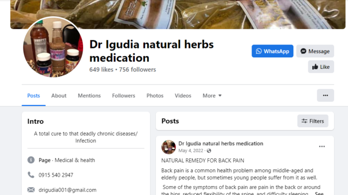 Dr. Igudia's Facebook Page