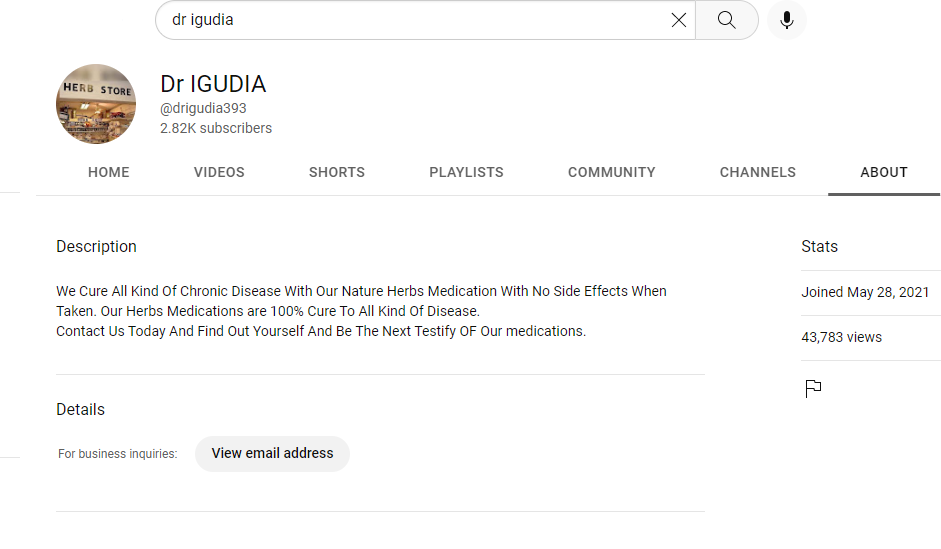 A screenshot of Dr Igudia's Youtube page