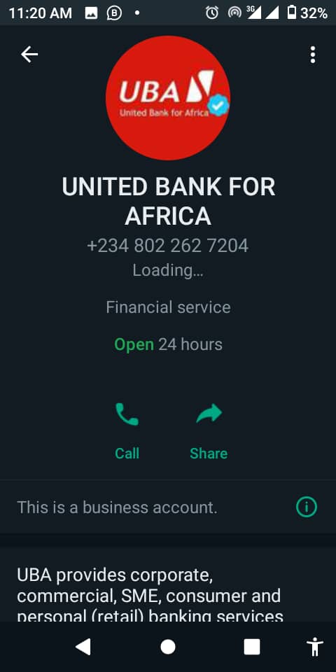 UBA Fraudster's WhatsApp Profile