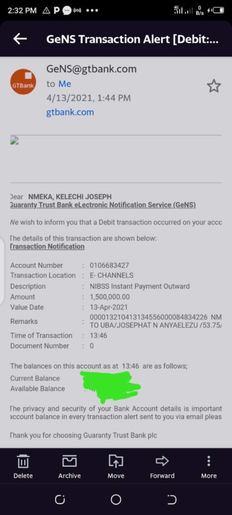 Receipt of Nmeka's payment for the property