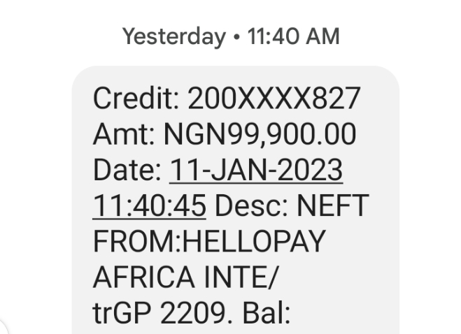 Credit alert from Jumia as refund. 