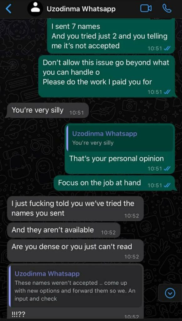 Ofojetu's conversation with Uzodinma.