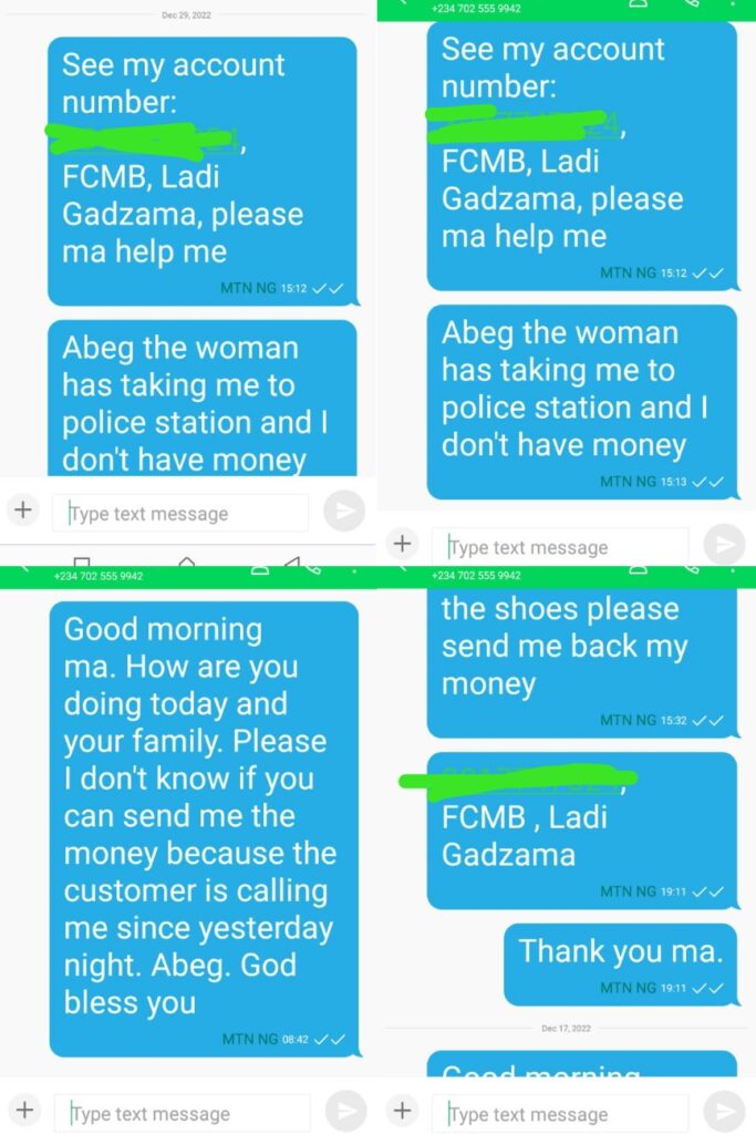 Another set of her unreplied texts to the vendor
