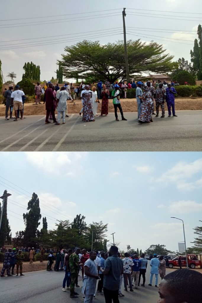 Party loyalists clustered on the road in front of the court in Osun.