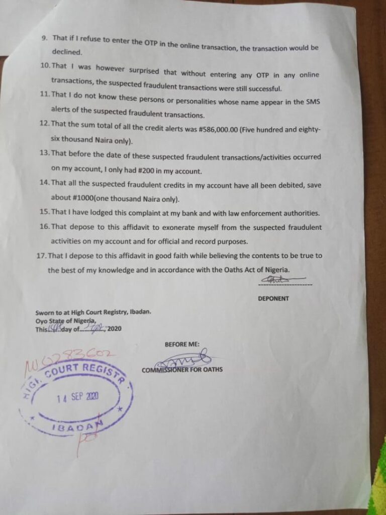 Court order for the account number a restriction was placed on.
