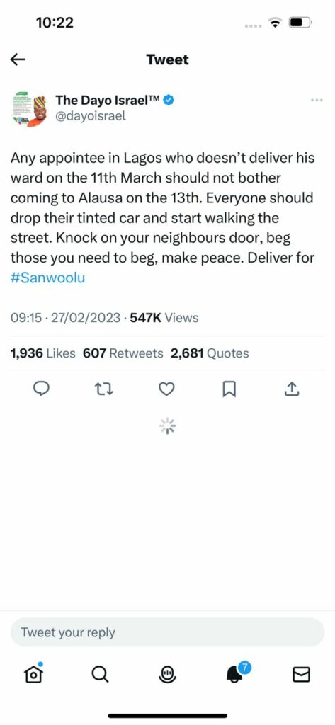 A snapshot of one of the tweets by the APC Youth Leader