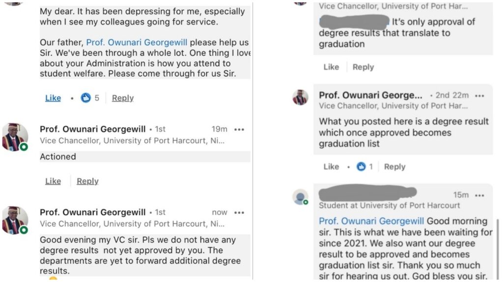 Other responses from the VC of Uniport