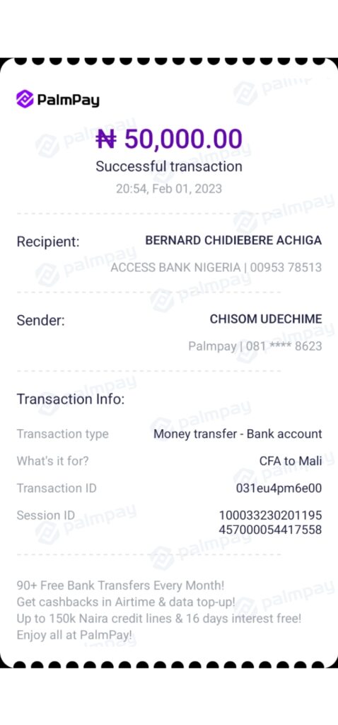 The money sent to the Access bank account from the marketer