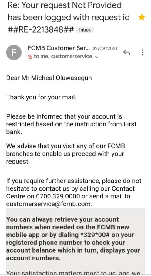 Bank's response to Oluwaseun