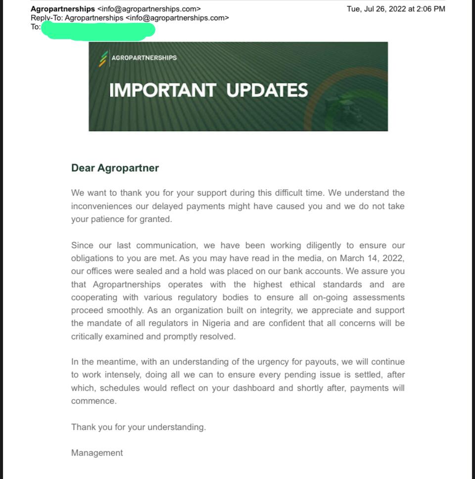 Email from agripartnership