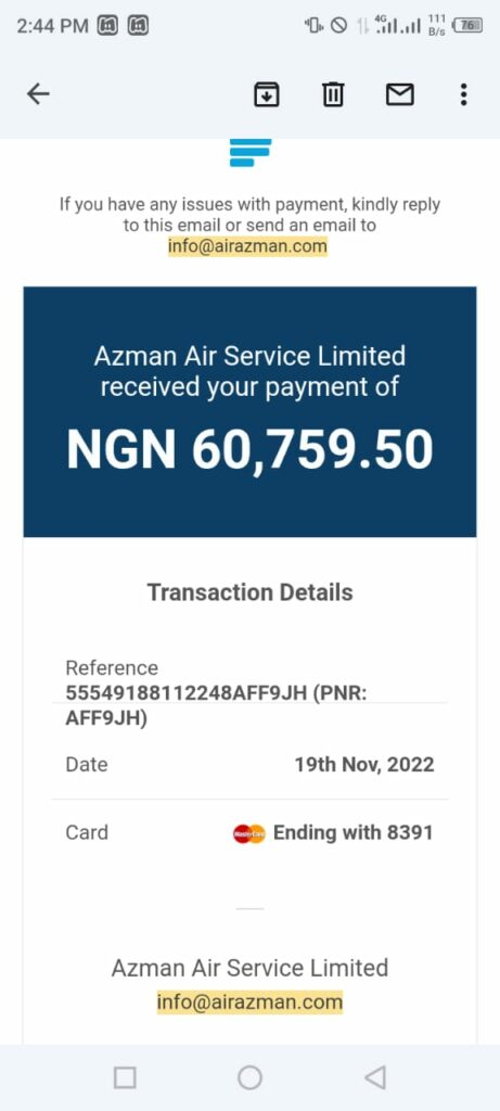 Air ticket from Azman air