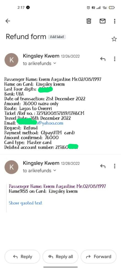 Second refund request by Kwem