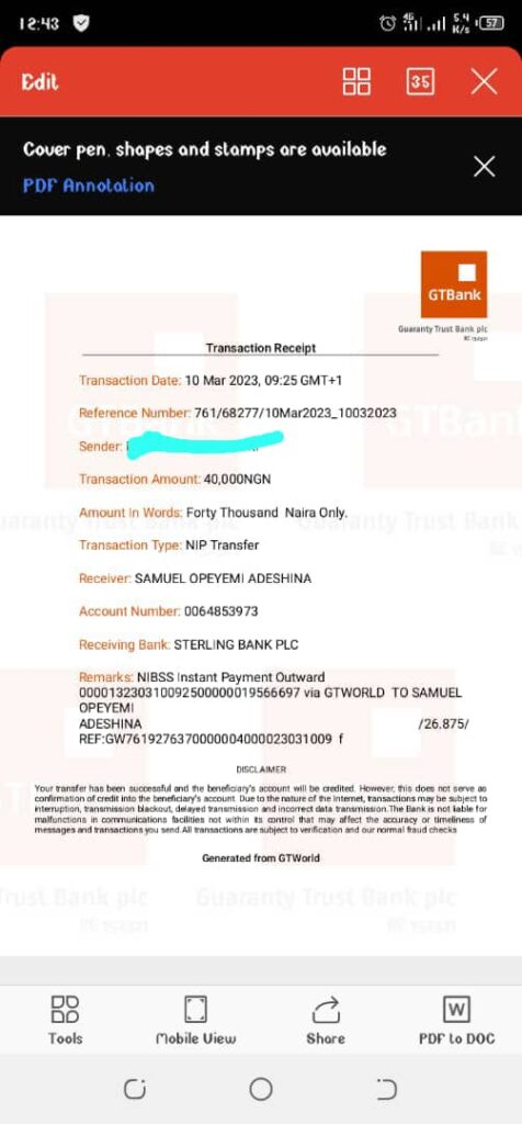 Proof of transfer to the fraudster for the property