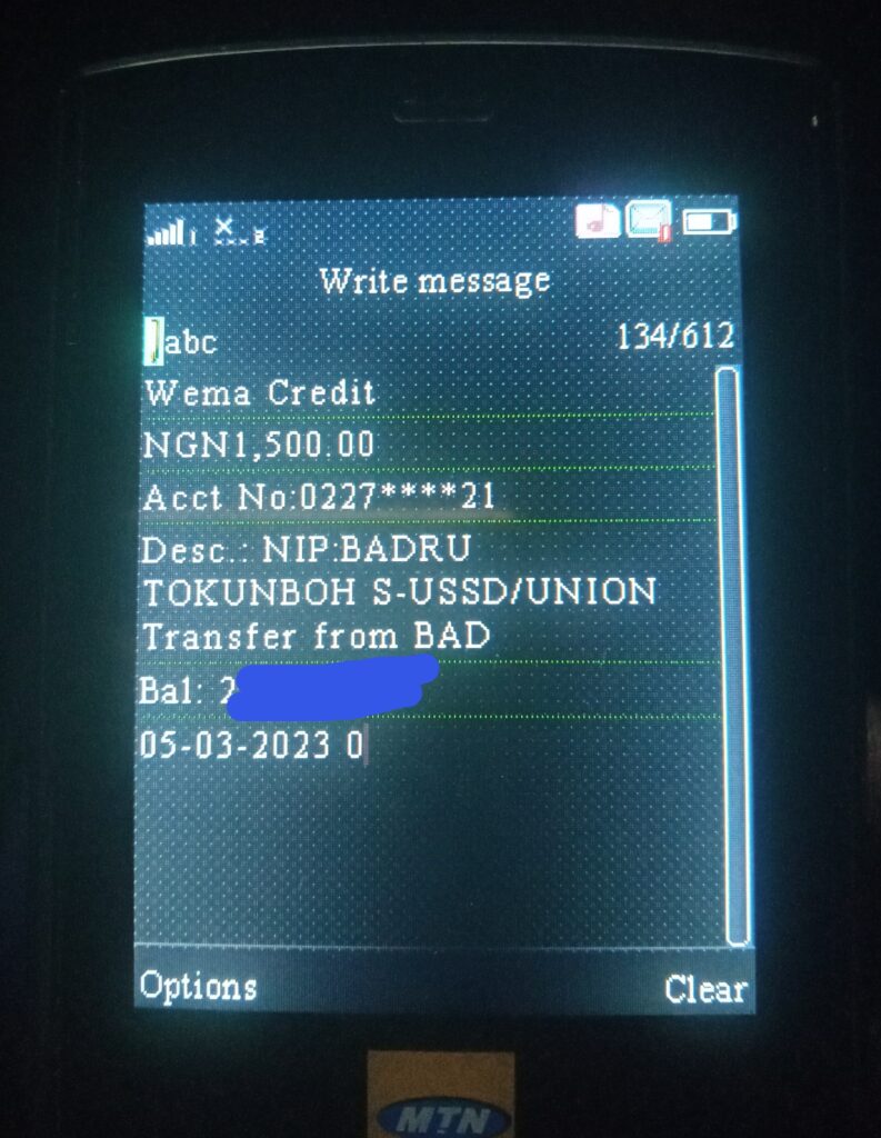 N1,500 credit alert received by resident from the APC Agent