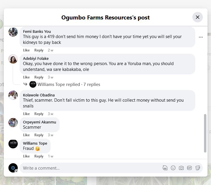 Reviews alleging Ogumbo farms to be fraudulent