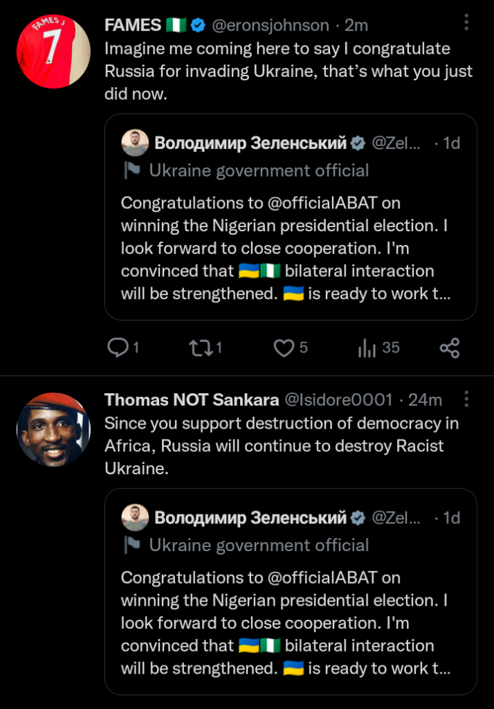 Screenshot of tweets against Zelenskyy 