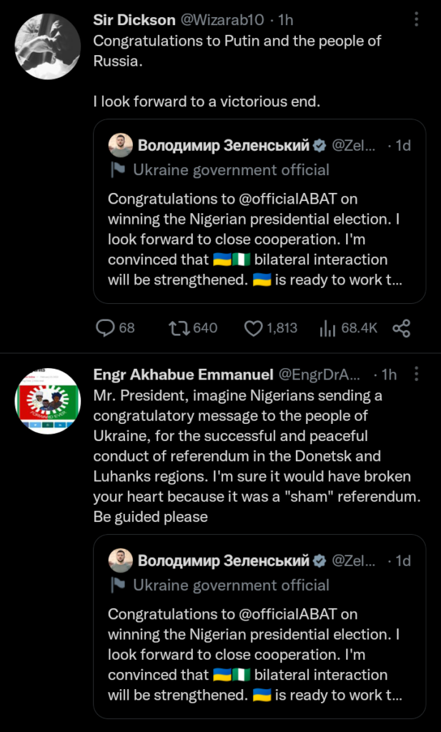 Screenshot of tweets against Zelenskyy and Ukraine