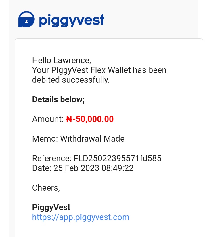 Another unauthorized debit alert from Piggyvest.