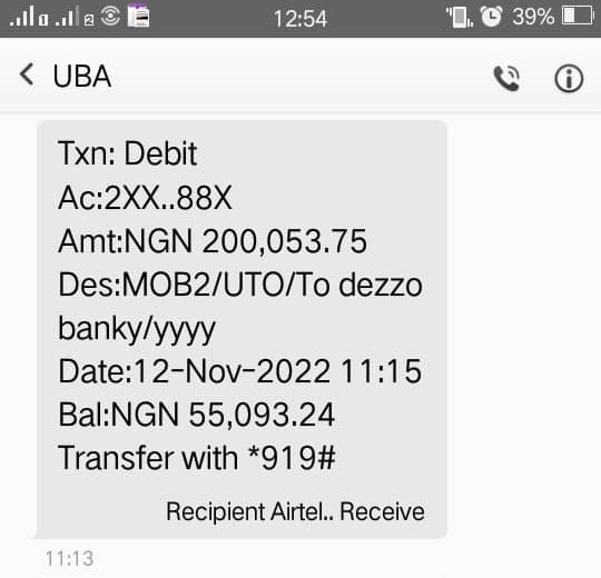 Debit notification of fraudulent withdrawal on Ibitogbe's account